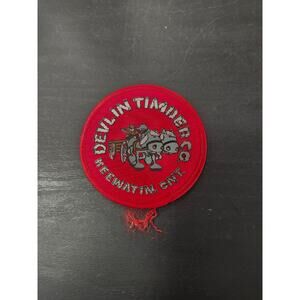 Vintage Devlin Timber Co Patch Keewatin Ontario Canada Horse Logging Red Badge